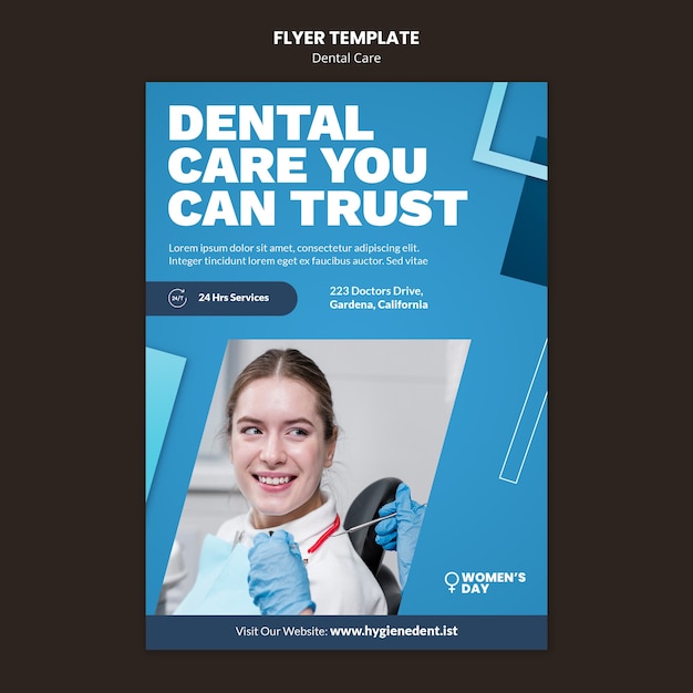 Flat design dental care poster or flyer template