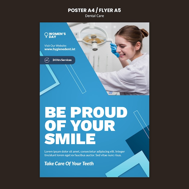 Flat design dental care poster or flyer template