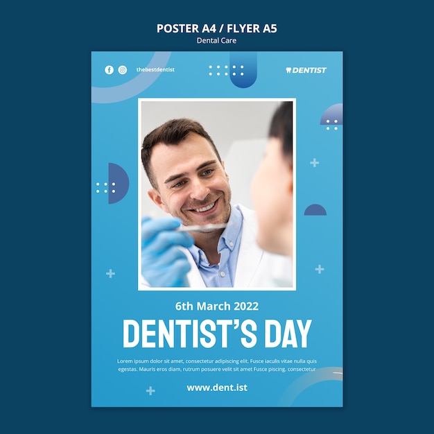 Flat design dental care poster or flyer template