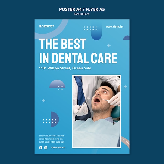 Flat design dental care poster or flyer template