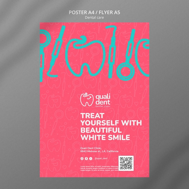 Free PSD flat design dental care poster template