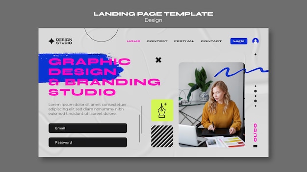 Free PSD flat design design studio landing page