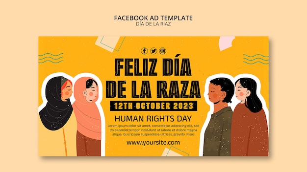 Free PSD flat design día de la raza celebration facebook template