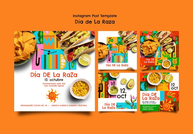 Flat design día de la raza celebration  instagram posts