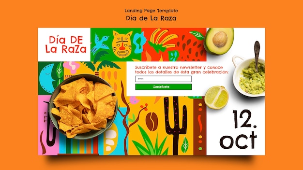 Free PSD flat design día de la raza celebration landing page