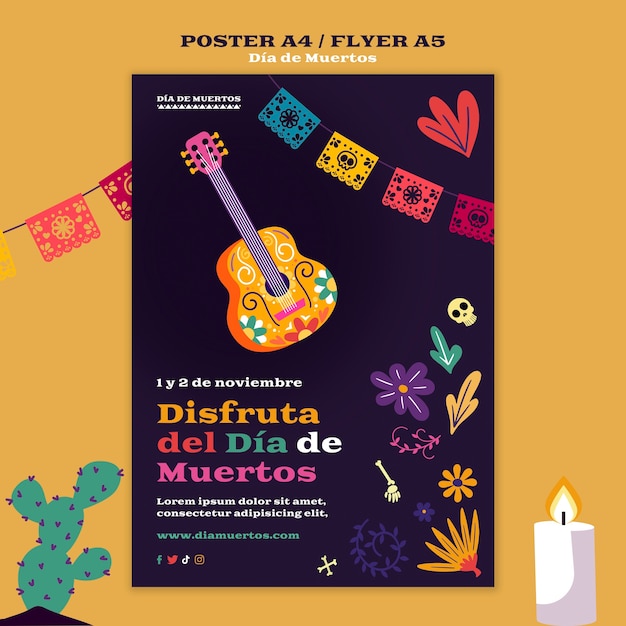 Free PSD flat design dia de muertos  template