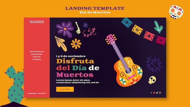 Free PSD flat design dia de muertos  template