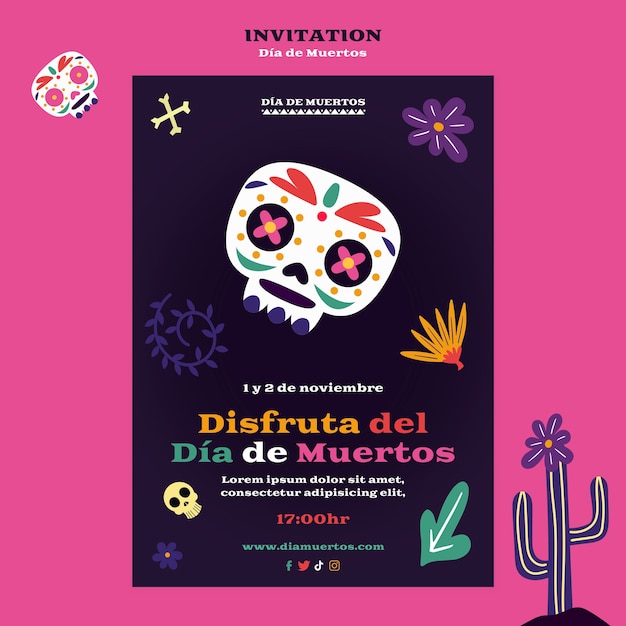 Free PSD flat design dia de muertos  template