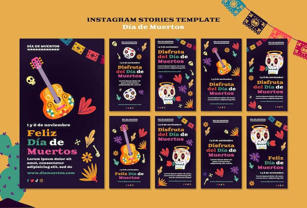 Free PSD flat design dia de muertos  template