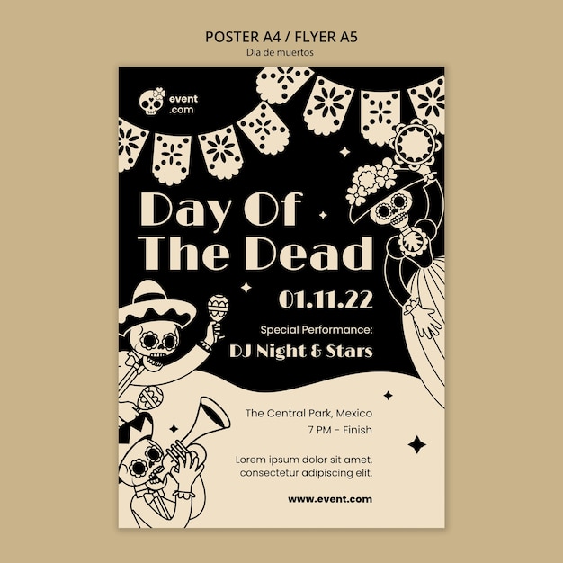 Free PSD flat design dia de muertos template