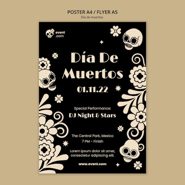 Free PSD flat design dia de muertos template