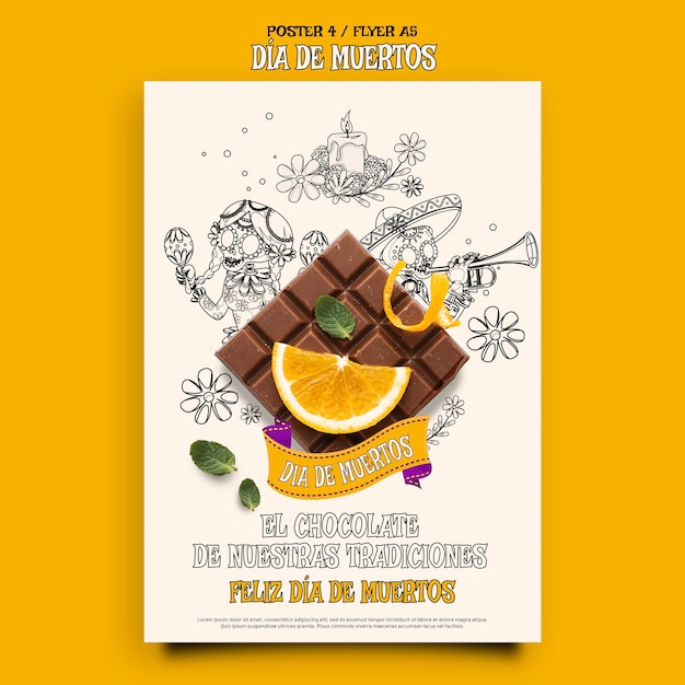 Free PSD flat design dia de muertos template