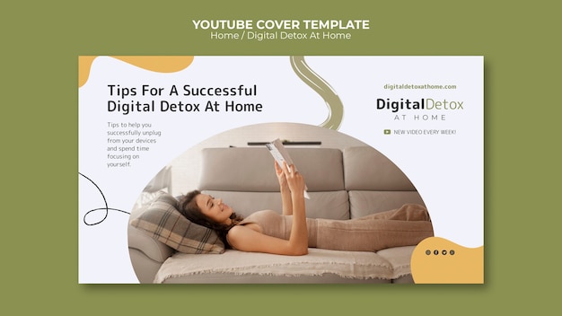 Free PSD flat design digital detox at home template