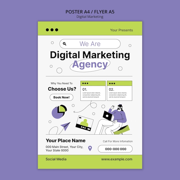 Free PSD flat design digital marketing template