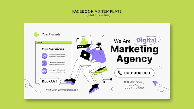 Free PSD flat design digital marketing template