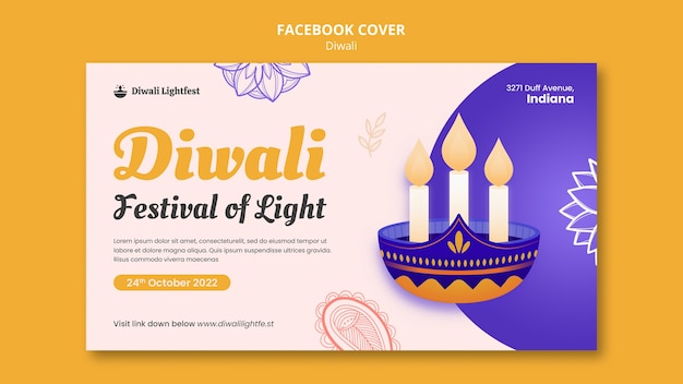 Free PSD flat design diwali celebration facebook cover