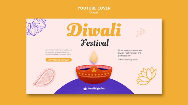 Free PSD flat design diwali celebration youtube cover