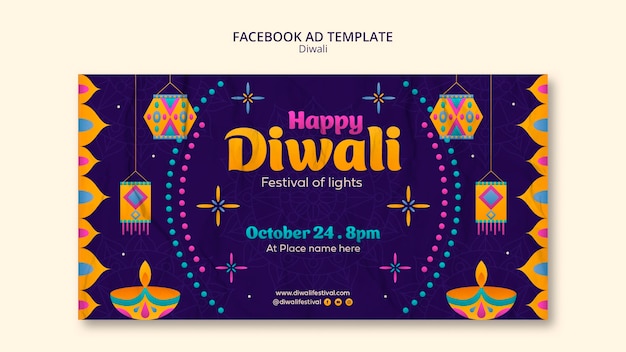 Flat design diwali facebook ad template