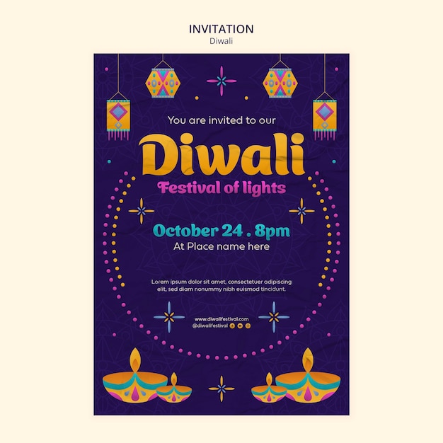 Free PSD flat design diwali invitation template