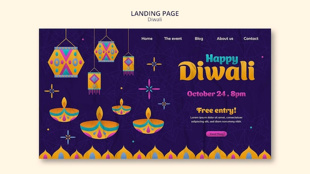 Flat design diwali landing page template