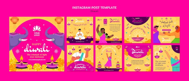 Free PSD flat design diwali template