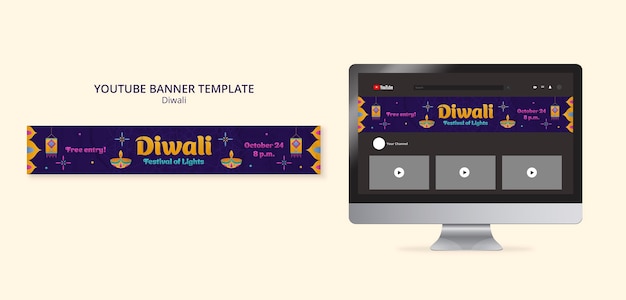 Flat design diwali youtube channel art template