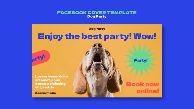 Free PSD flat design dog party facebook cover template