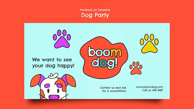 Free PSD flat design dog party facebook template