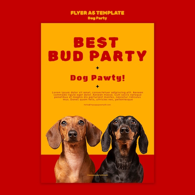 Free PSD flat design dog party flyer template