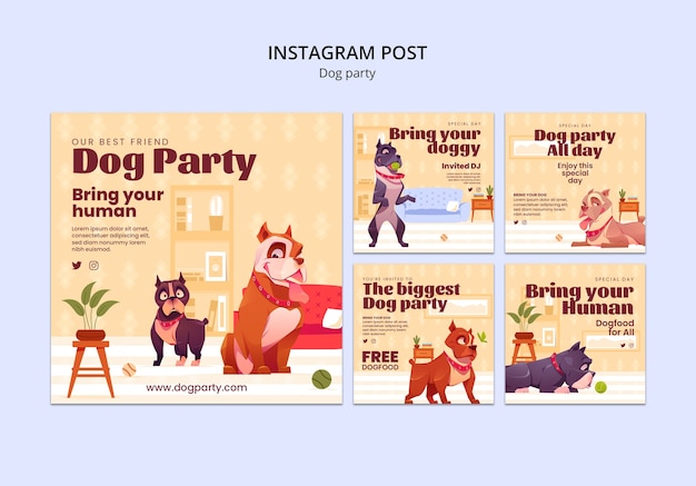 Free PSD flat design dog party instagram posts