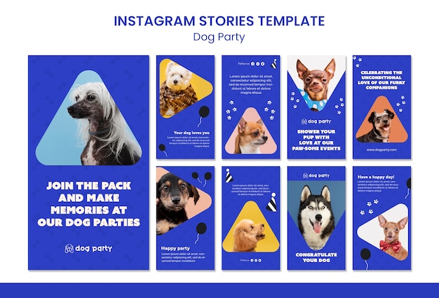 Flat design dog party instagram stories