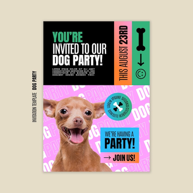 Flat design dog party invitation template