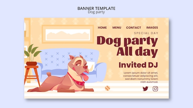 Free PSD flat design dog party landing page template