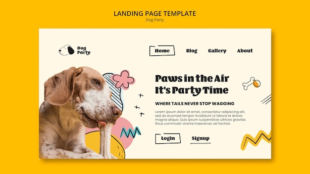 Free PSD flat design dog party landing page template