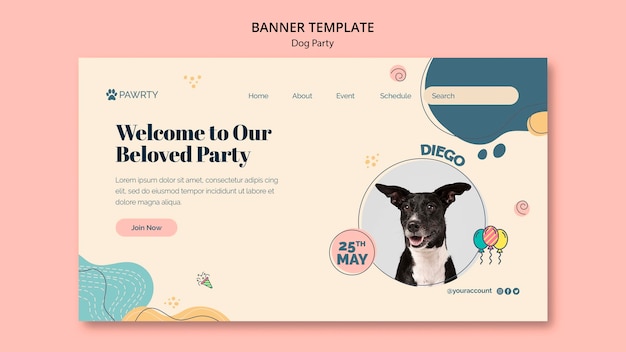 Flat design dog party landing page template