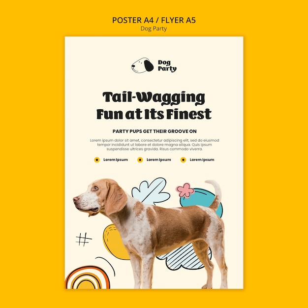 Free PSD flat design dog party poster template