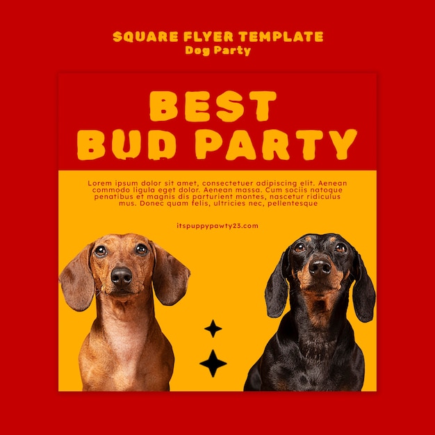 Free PSD flat design dog party square flyer template