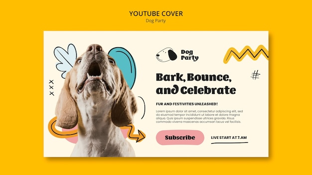 Free PSD flat design dog party youtube cover