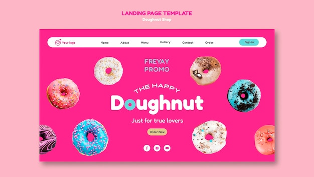 Free PSD flat design donut shop template