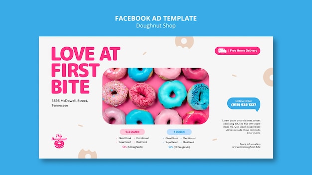 Free PSD flat design donuts shop template