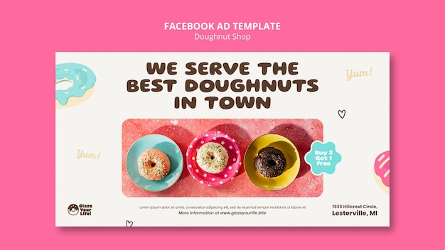 Free PSD flat design doughnut shop facebook template