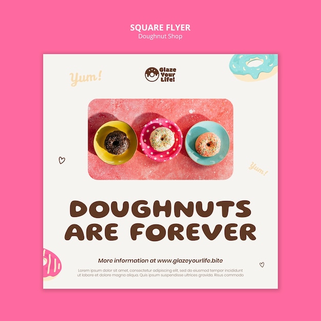 Free PSD flat design doughnut shop square flyer