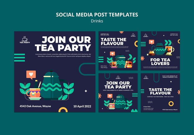 Flat design drink instagram template design