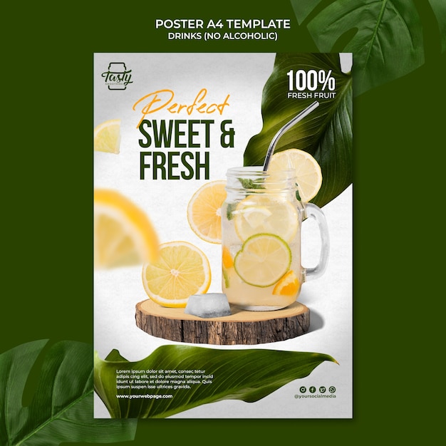 Free PSD flat design drink poster template