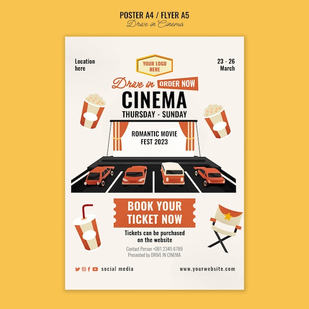 Free PSD flat design drive in cinema template