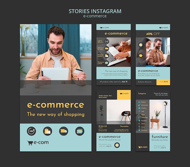 Free PSD flat design e-commerce discounts instagram stories