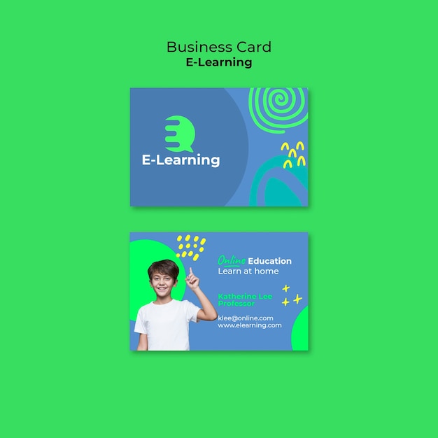 Free PSD flat design e-learning  business card template