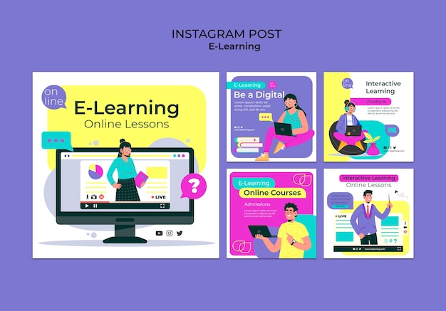 Free PSD flat design e learning instagram opsts template