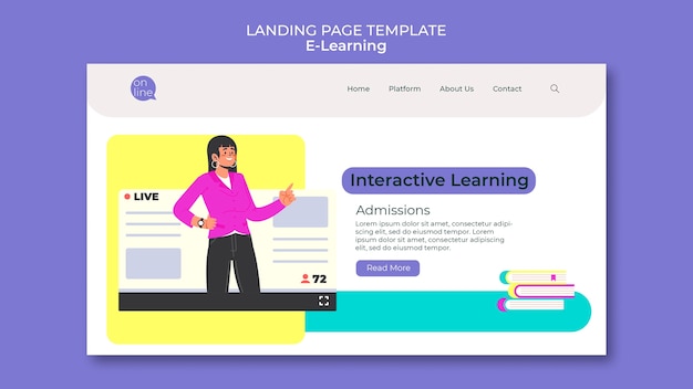 Free PSD flat design e learning landing page template