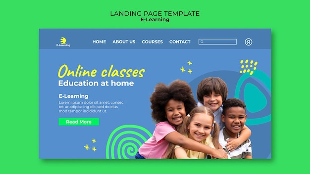 Free PSD flat design e-learning  landing page template